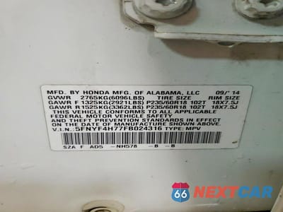 Zdjęcie 13 z 13 samochodu: 2015 HONDA PILOT EXLN VIN:5FNYF4H77FB024316 - miniatura