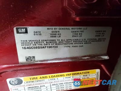 Zdjęcie 12 z 12 samochodu: 2010 BUICK LACROSSE CXL VIN:1G4GC5EG9AF196734 - miniatura