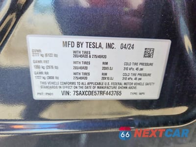 Zdjęcie 13 z 13 samochodu: 2024 TESLA MODEL X VIN:7SAXCDE57RF443765 - miniatura
