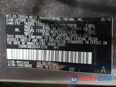 Zdjęcie 14 z 14 samochodu: 2011 TOYOTA SIENNA LIMITED 7-PASSENGER VIN:5TDYK3DC2BS041278 - miniatura