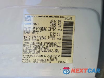 Zdjęcie 12 z 12 samochodu: 2022 NISSAN FRONTIER PRO-X VIN:1N6ED1EJ9NN678772 - miniatura
