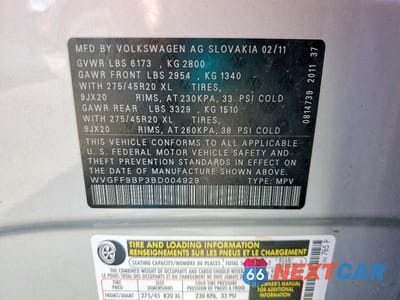 Zdjęcie 13 z 13 samochodu: 2011 VOLKSWAGEN TOUAREG V6 VIN:WVGFF9BP3BD004929 - miniatura