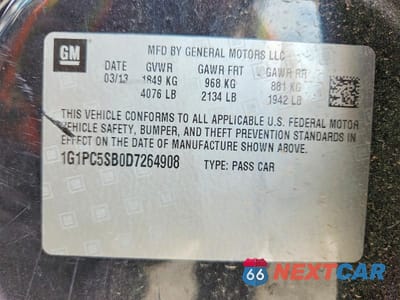 Zdjęcie 13 z 13 samochodu: 2013 CHEVROLET CRUZE LT VIN:1G1PC5SB0D7264908 - miniatura