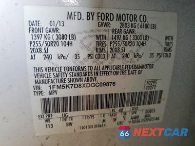 Zdjęcie 13 z 13 samochodu: 2013 FORD EXPLORER XLT VIN:1FM5K7D8XDGC09876 - miniatura