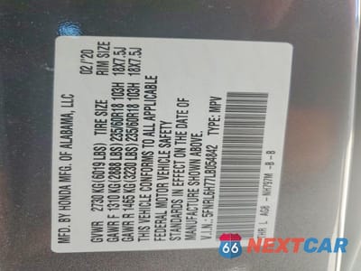 Zdjęcie 13 z 13 samochodu: 2020 HONDA ODYSSEY EXL VIN:5FNRL6H77LB054842 - miniatura