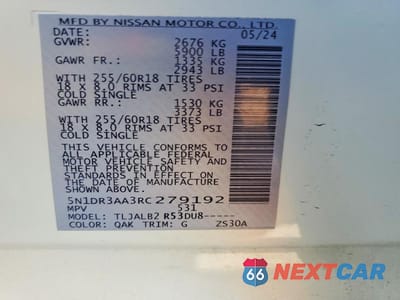 Zdjęcie 13 z 13 samochodu: 2024 NISSAN PATHFINDER S VIN:5N1DR3AA3RC279192 - miniatura