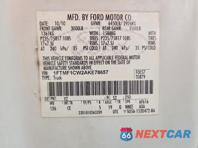 Zdjęcie 12 z 12 samochodu: 2010 FORD F150 VIN:1FTMF1CW2AKE78657 - miniatura