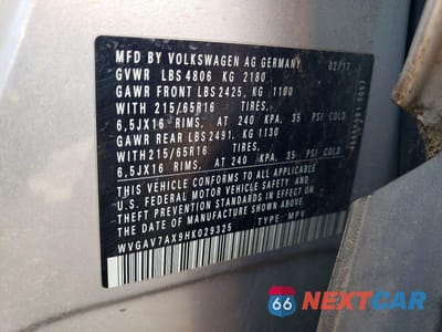 Zdjęcie 12 z 12 samochodu: 2017 VOLKSWAGEN TIGUAN S VIN:WVGAV7AX9HK029325 - miniatura