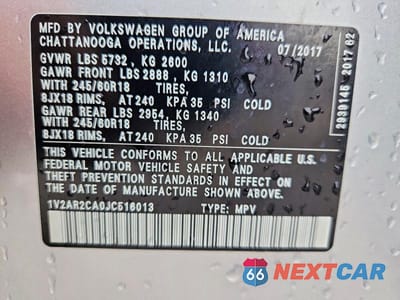 Zdjęcie 12 z 12 samochodu: 2018 VOLKSWAGEN ATLAS S VIN:1V2AR2CA0JC516013 - miniatura