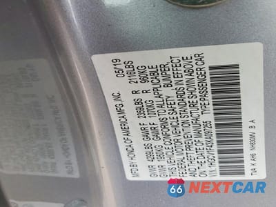 Zdjęcie 12 z 12 samochodu: 2019 HONDA ACCORD EX VIN:1HGCV1F43KA097255 - miniatura