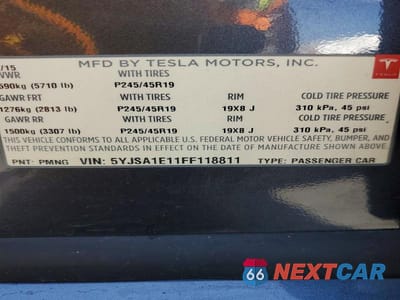 Zdjęcie 13 z 13 samochodu: 2015 TESLA MODEL S VIN:5YJSA1E11FF118811 - miniatura