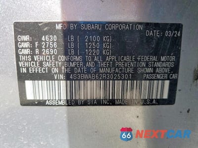 Zdjęcie 13 z 13 samochodu: 2024 SUBARU LEGACY VIN:4S3BWAB62R3025301 - miniatura