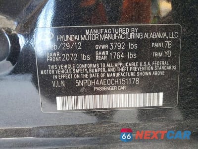 Zdjęcie 12 z 12 samochodu: 2012 HYUNDAI ELANTRA GLS VIN:5NPDH4AE0CH151178 - miniatura