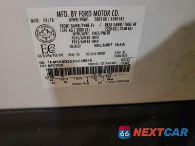 Zdjęcie 14 z 14 samochodu: 2018 FORD EXPLORER XLT VIN:1FM5K8D85JGC35545 - miniatura