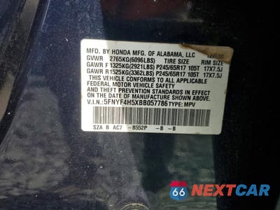 Zdjęcie 13 z 13 samochodu: 2011 HONDA PILOT EXL VIN:5FNYF4H5XBB057786 - miniatura