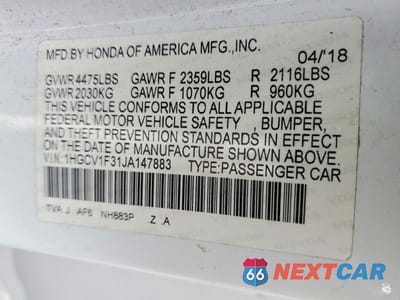Zdjęcie 12 z 12 samochodu: 2018 HONDA ACCORD SPORT VIN:1HGCV1F31JA147883 - miniatura