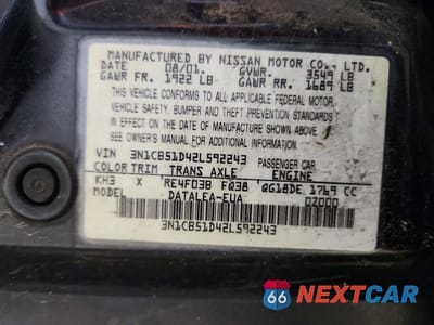 Zdjęcie 12 z 12 samochodu: 2002 NISSAN SENTRA XE VIN:3N1CB51D42L592243 - miniatura