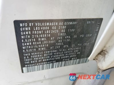 Zdjęcie 13 z 13 samochodu: 2016 VOLKSWAGEN TIGUAN S VIN:WVGAV7AX0GW540736 - miniatura