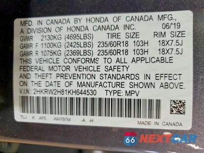 Zdjęcie 13 z 13 samochodu: 2019 HONDA CR-V EXL VIN:2HKRW2H81KH644530 - miniatura