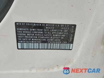 Zdjęcie 12 z 12 samochodu: 2012 VOLKSWAGEN JETTA BASE VIN:3VW2K7AJ1CM387692 - miniatura