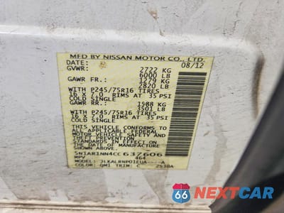 Zdjęcie 13 z 13 samochodu: 2012 NISSAN PATHFINDER S VIN:5N1AR1NN4CC637606 - miniatura