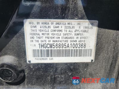 Zdjęcie 12 z 12 samochodu: 2005 HONDA ACCORD EX VIN:1HGCM56895A100368 - miniatura
