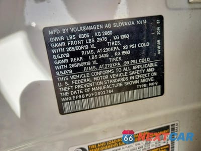 Zdjęcie 13 z 13 samochodu: 2015 VOLKSWAGEN TOUAREG V6 TDI VIN:WVGEP9BP0FD002764 - miniatura