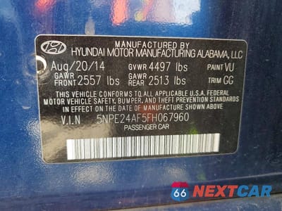 Zdjęcie 12 z 12 samochodu: 2015 HYUNDAI SONATA SE VIN:5NPE24AF5FH067960 - miniatura