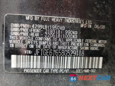 Zdjęcie 12 z 12 samochodu: 2008 SUBARU IMPREZA VIN:JF1GE61658G529118 - miniatura