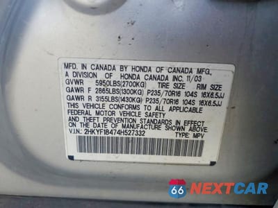 Zdjęcie 13 z 13 samochodu: 2004 HONDA PILOT EX VIN:2HKYF18474H527332 - miniatura