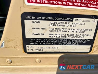 Zdjęcie 10 z 10 samochodu: 1993 AMERICAN GENERAL H1 HMC4 VIN:137XE8336PE132054 - miniatura