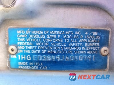 Zdjęcie 12 z 12 samochodu: 1988 HONDA CIVIC DX VIN:1HGED3649JA040791 - miniatura
