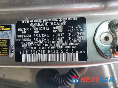 Zdjęcie 13 z 13 samochodu: 2018 HYUNDAI SANTA FE SPORT 2.4L VIN:5XYZTDLB3JG553515 - miniatura