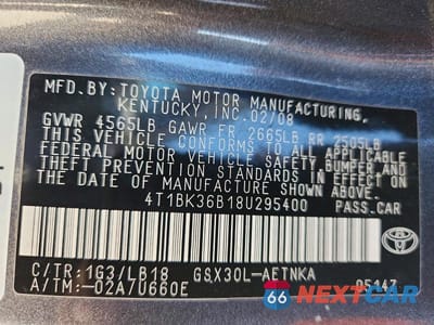 Zdjęcie 12 z 12 samochodu: 2008 TOYOTA AVALON TOURING VIN:4T1BK36B18U295400 - miniatura