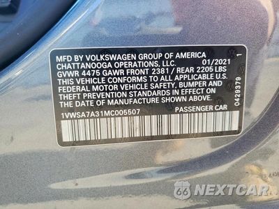 Zdjęcie 12 z 12 samochodu: 2021 VOLKSWAGEN PASSAT SE VIN:1VWSA7A31MC005507 - miniatura