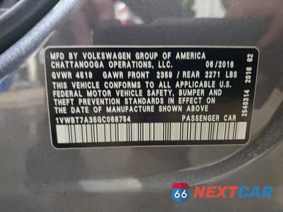 Zdjęcie 12 z 12 samochodu: 2016 VOLKSWAGEN PASSAT VIN:1VWBT7A35GC068754 - miniatura