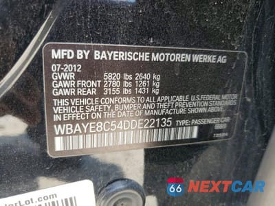 Zdjęcie 12 z 12 samochodu: 2013 BMW 750 LI VIN:WBAYE8C54DDE22135 - miniatura