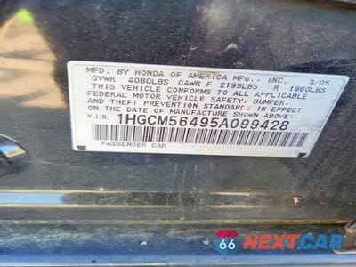 Zdjęcie 13 z 13 samochodu: 2005 HONDA ACCORD LX VIN:1HGCM56495A099428 - miniatura