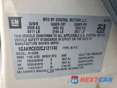 Zdjęcie 13 z 13 samochodu: 2012 BUICK ENCLAVE VIN:5GAKRCED2CJ121740 - miniatura