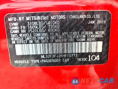 Zdjęcie 12 z 12 samochodu: 2019 MITSUBISHI MIRAGE G4 ES VIN:ML32F3FJ2KHF10773 - miniatura