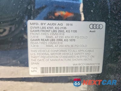Zdjęcie 13 z 13 samochodu: 2017 AUDI Q3 PREMIUM VIN:WA1BCCFS9HR007136 - miniatura