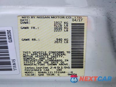 Zdjęcie 12 z 12 samochodu: 2017 NISSAN ALTIMA 2.5 SV VIN:1N4AL3AP2HC249196 - miniatura
