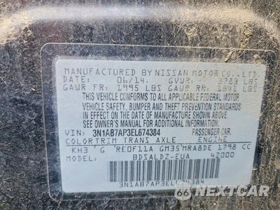 Zdjęcie 12 z 12 samochodu: 2014 NISSAN SENTRA SV VIN:3N1AB7AP3EL674384 - miniatura