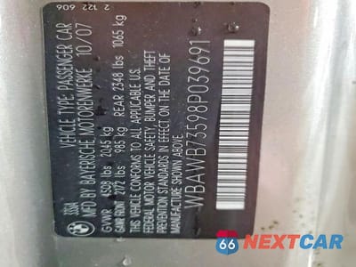 Zdjęcie 12 z 12 samochodu: 2008 BMW 335 I VIN:WBAWB73598P039691 - miniatura