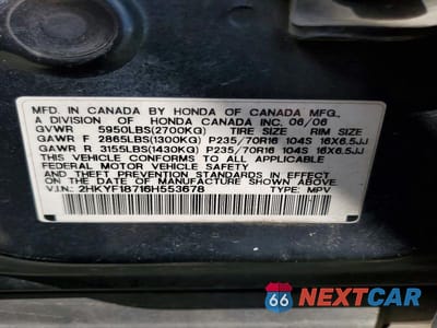 Zdjęcie 13 z 13 samochodu: 2006 HONDA PILOT EX VIN:2HKYF18716H553678 - miniatura