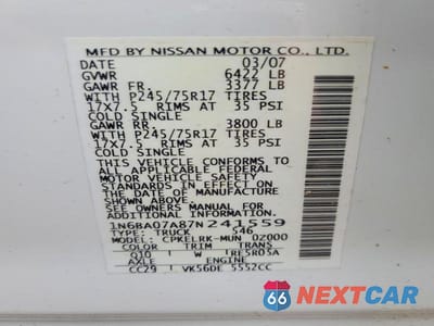 Zdjęcie 12 z 12 samochodu: 2007 NISSAN TITAN XE FFV VIN:1N6BA07A87N241559 - miniatura
