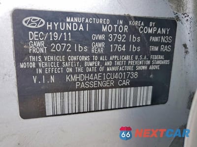 Zdjęcie 12 z 12 samochodu: 2012 HYUNDAI ELANTRA GLS VIN:KMHDH4AE1CU401738 - miniatura