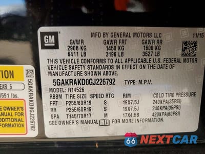 Zdjęcie 13 z 13 samochodu: 2016 BUICK ENCLAVE VIN:5GAKRAKD0GJ226792 - miniatura