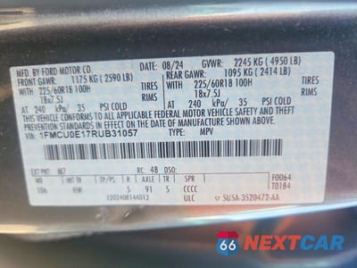 Zdjęcie 12 z 12 samochodu: 2024 FORD ESCAPE VIN:1FMCU0E17RUB31057 - miniatura