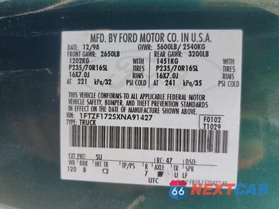 Zdjęcie 12 z 12 samochodu: 1999 FORD F150 VIN:1FTZF1725XNA91427 - miniatura